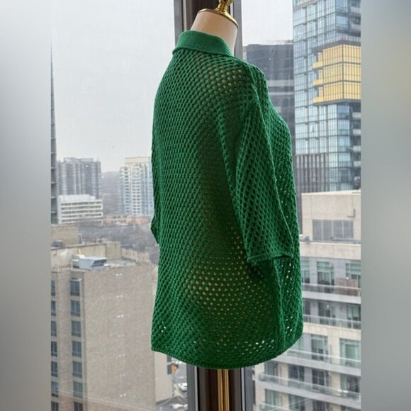 🆕 FARM Rio 🧿 NWOT Kelly Green Crochet Collared Polo, Sz L - Picture 8 of 14